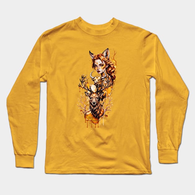 Vixen Stag and Bull Honey dripper Long Sleeve T-Shirt by Vixen Games